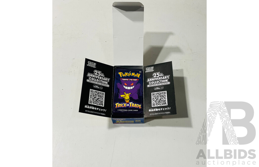 Set of Twenty Seven Sealed Pokemon TCG Trick or Trade 2022 Three Card Booster Packs in Pokemon 25th Anniversary Collection Box