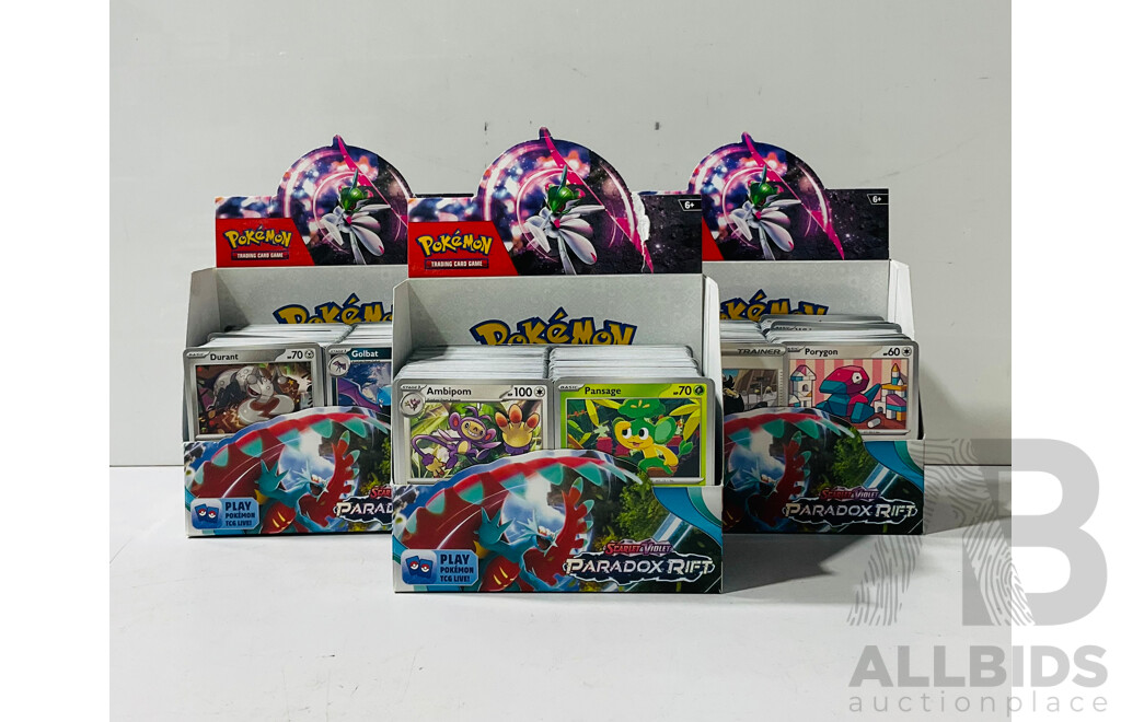 Large Collection of Pokemon TCG Cards From Scarlet & Violet Paradox Rift Including Three Empty Booster Box Boxes