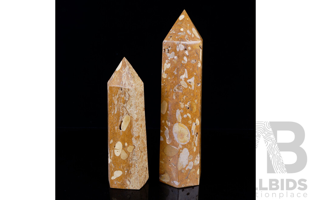 Two Large Polished Semi Precious Stone Obelisks with Terminated Points