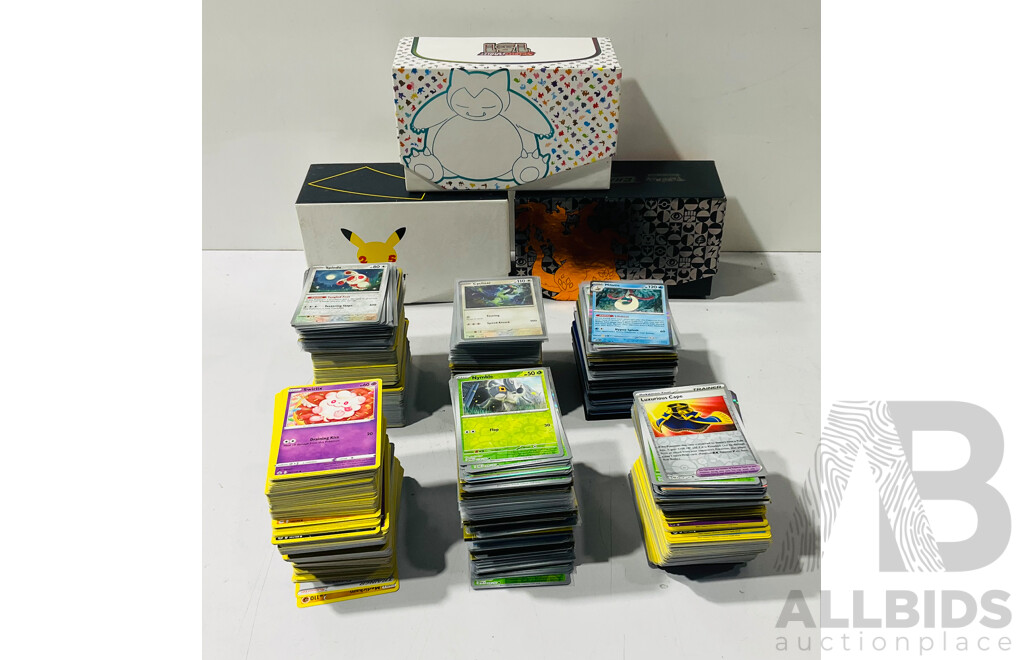 Collection of Pokemon TCG Cards Including Holographic Foil Cards Stored in Celebrations Bundle Box, Scarlet & Violet 151 Bundle Box and Champions Path Bundle Box