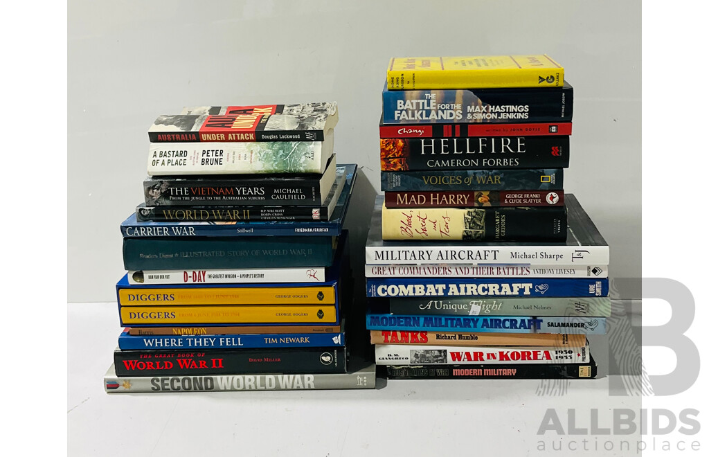 Collection Books Relating to the Military and War History Including World War II, Mix Hardcovers and Soft Covers