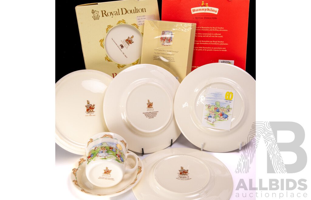 Collection Royal Doulton Bunnykins Porcelain Pieces Including Trio, Childs Dish and More