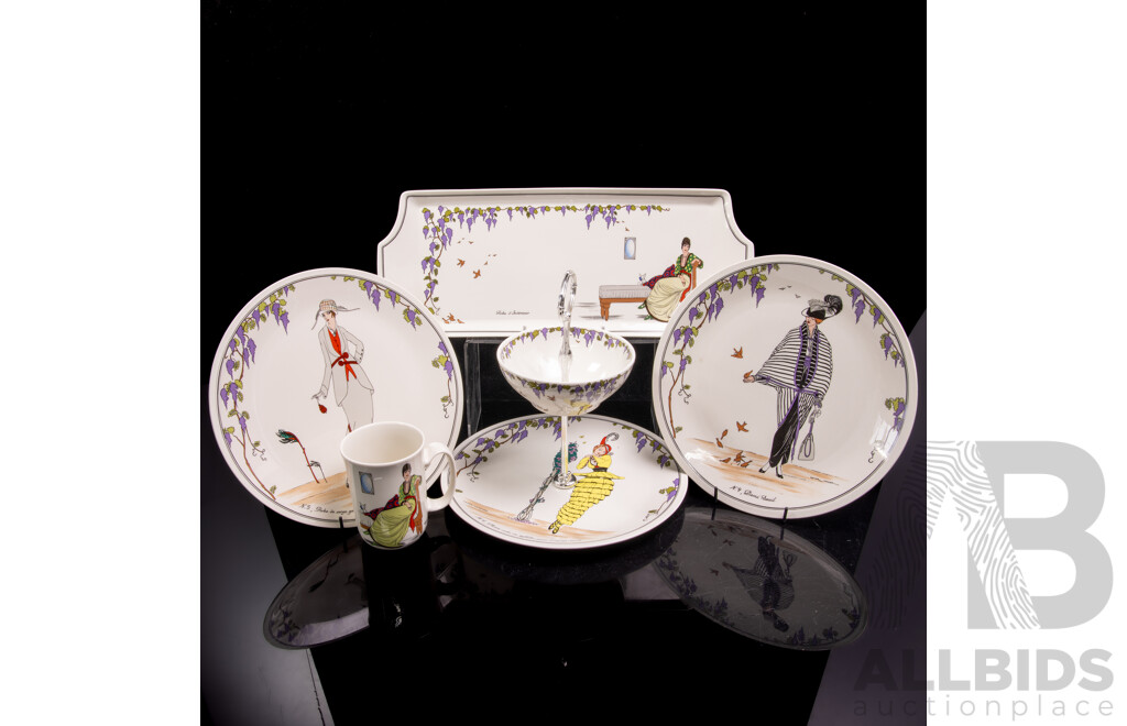 Collection Five Pieces Villeroy & Boch Porcelain in 1900 Pattern