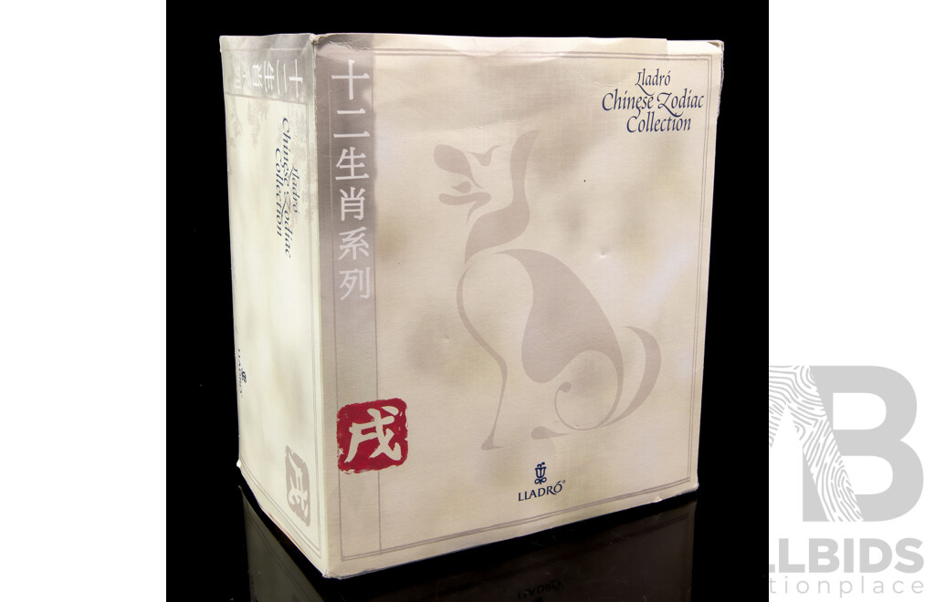 Lladro Chinese Zodiac Collection Porcelain Dog Figure with Stand in Original Box