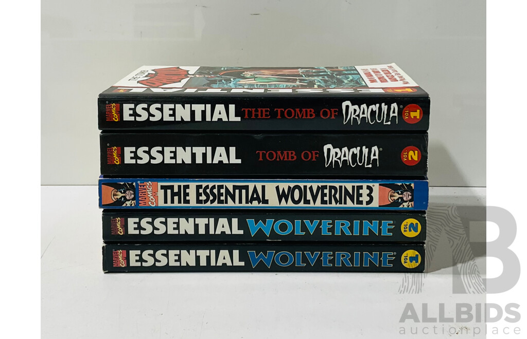 Collection of Marvel Comics Essential Collections Including Essential Wolverine Vol.1-3 and the Tomb of Dracula Vol.1-2