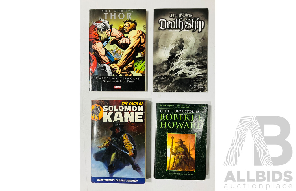 Collection of Comics and Literature Including Bram Stoker’s Death Ship, the Saga of Solomon Kane, the Horror Stories of Robert E. Howard’s and Marvel Masterworks: the Mighty Thor