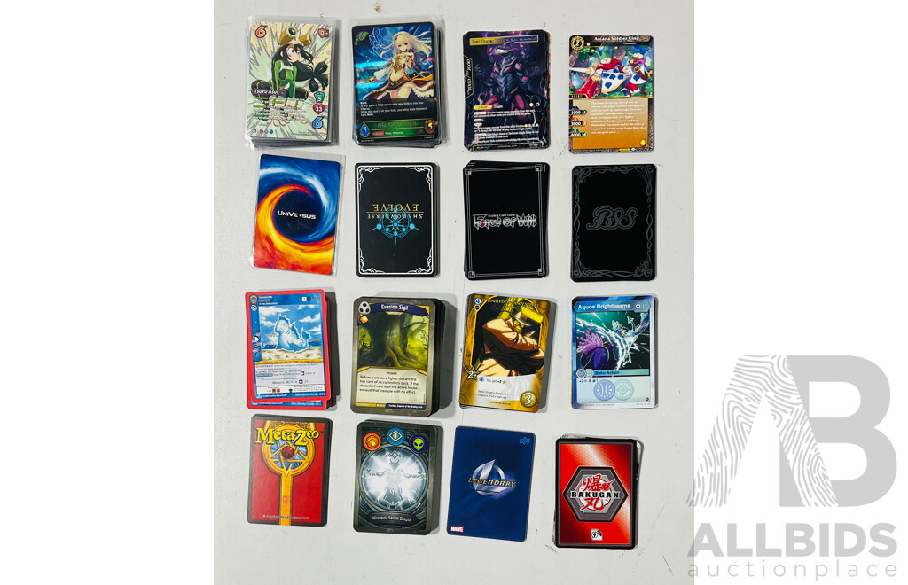 Collection of Cards From Several Different TCGs Including Bakugan, Force of Will, MetaZoo and Many More