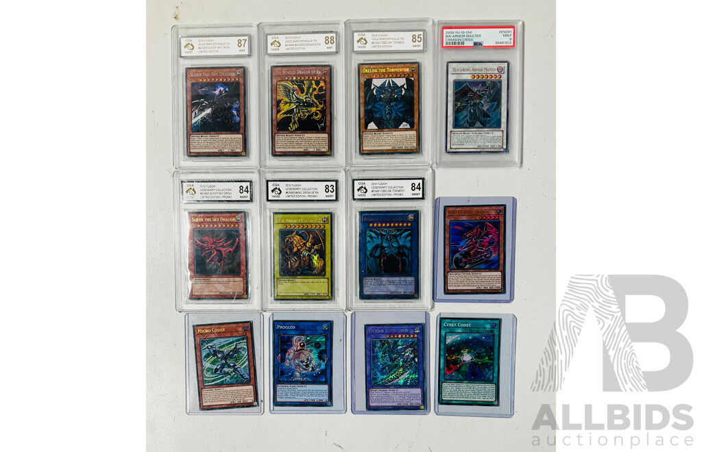 Collection of Foil Yu-Gi-Oh Cards Including Seven Graded Cards