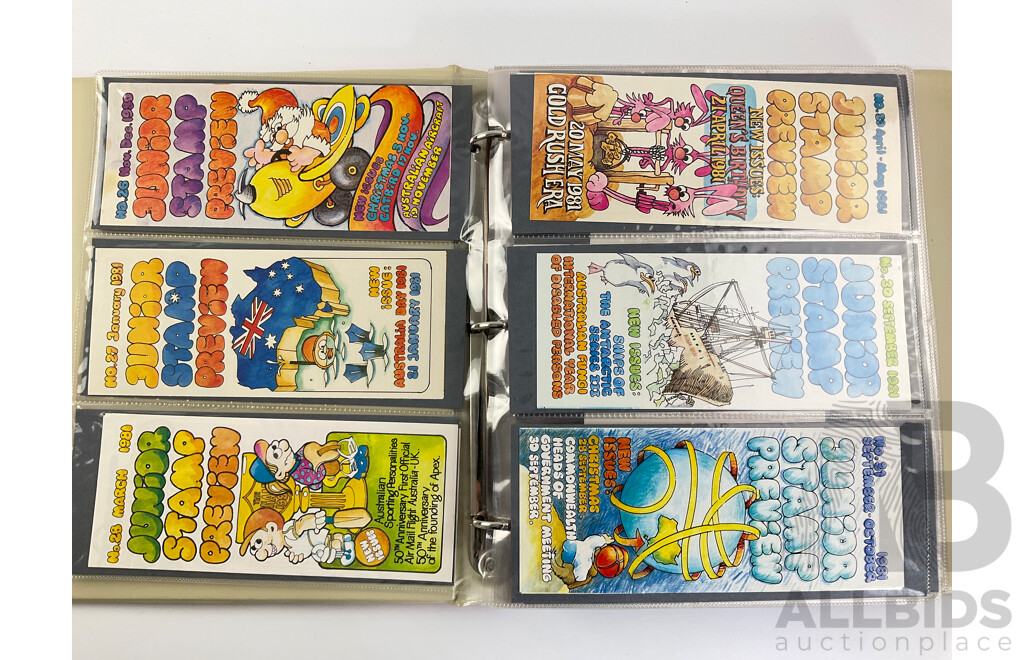 Album of 1980's Australian, PNG, Antarctic Territory First Day Covers and Stamp Packs Including Junior Stamp Review Pamphlets 1980-1982
