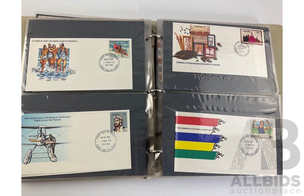 Album of 1980's Australian, PNG, Antarctic Territory First Day Covers and Stamp Packs Including Junior Stamp Review Pamphlets 1980-1982