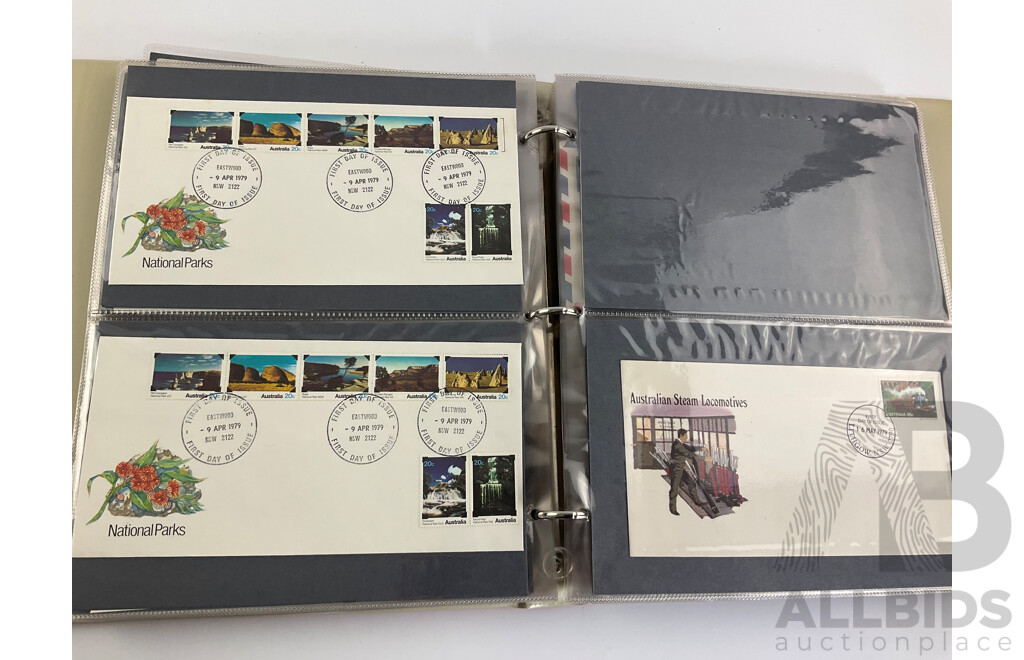 Album of 1980's Australian, PNG, Antarctic Territory First Day Covers and Stamp Packs Including Junior Stamp Review Pamphlets 1980-1982