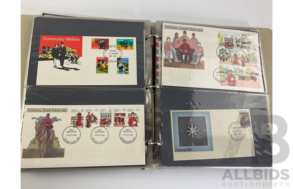 Album of 1980's Australian, PNG, Antarctic Territory First Day Covers and Stamp Packs Including Junior Stamp Review Pamphlets 1980-1982