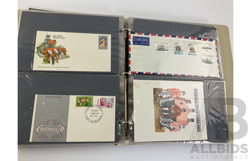 Album of 1980's Australian, PNG, Antarctic Territory First Day Covers and Stamp Packs Including Junior Stamp Review Pamphlets 1980-1982