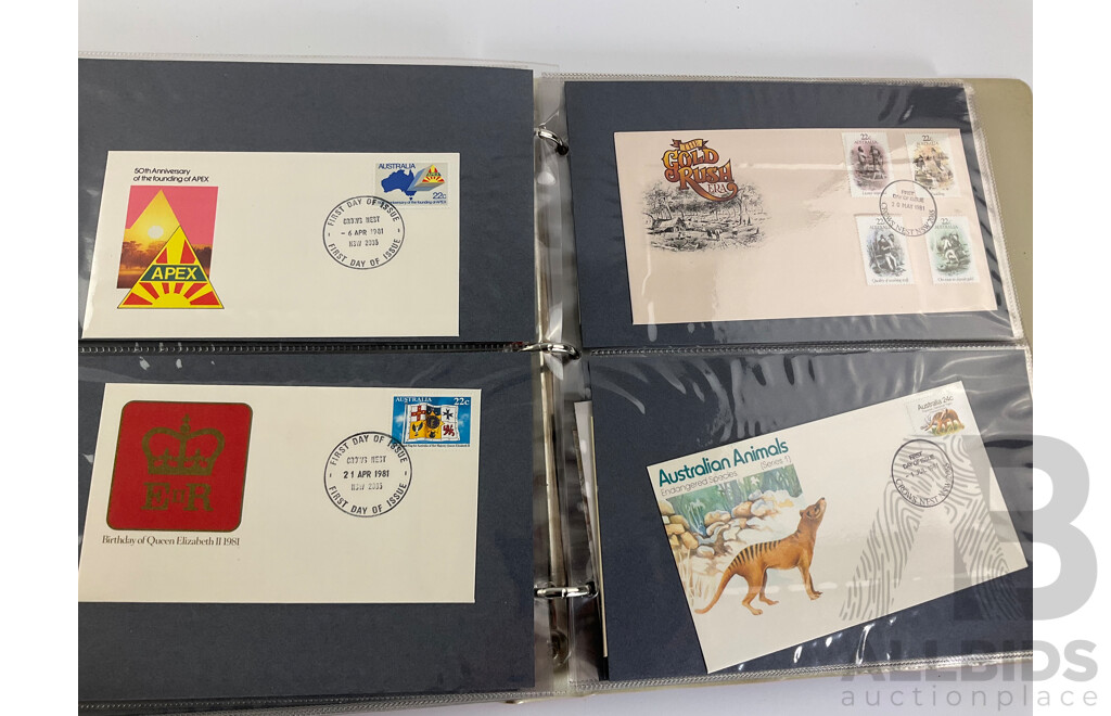 Album of 1980's Australian, PNG, Antarctic Territory First Day Covers and Stamp Packs Including Junior Stamp Review Pamphlets 1980-1982