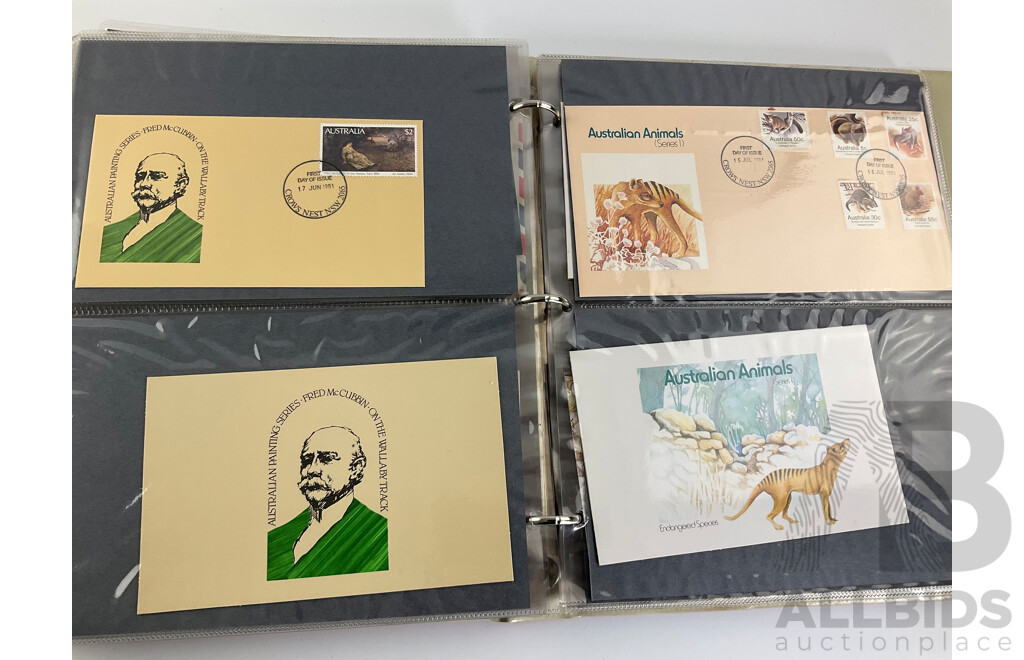 Album of 1980's Australian, PNG, Antarctic Territory First Day Covers and Stamp Packs Including Junior Stamp Review Pamphlets 1980-1982