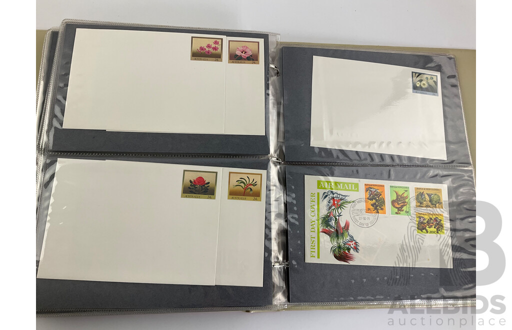 Album of 1980's Australian, PNG, Antarctic Territory First Day Covers and Stamp Packs Including Junior Stamp Review Pamphlets 1980-1982