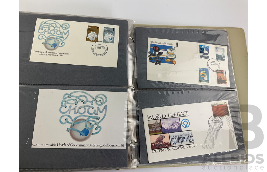 Album of 1980's Australian, PNG, Antarctic Territory First Day Covers and Stamp Packs Including Junior Stamp Review Pamphlets 1980-1982