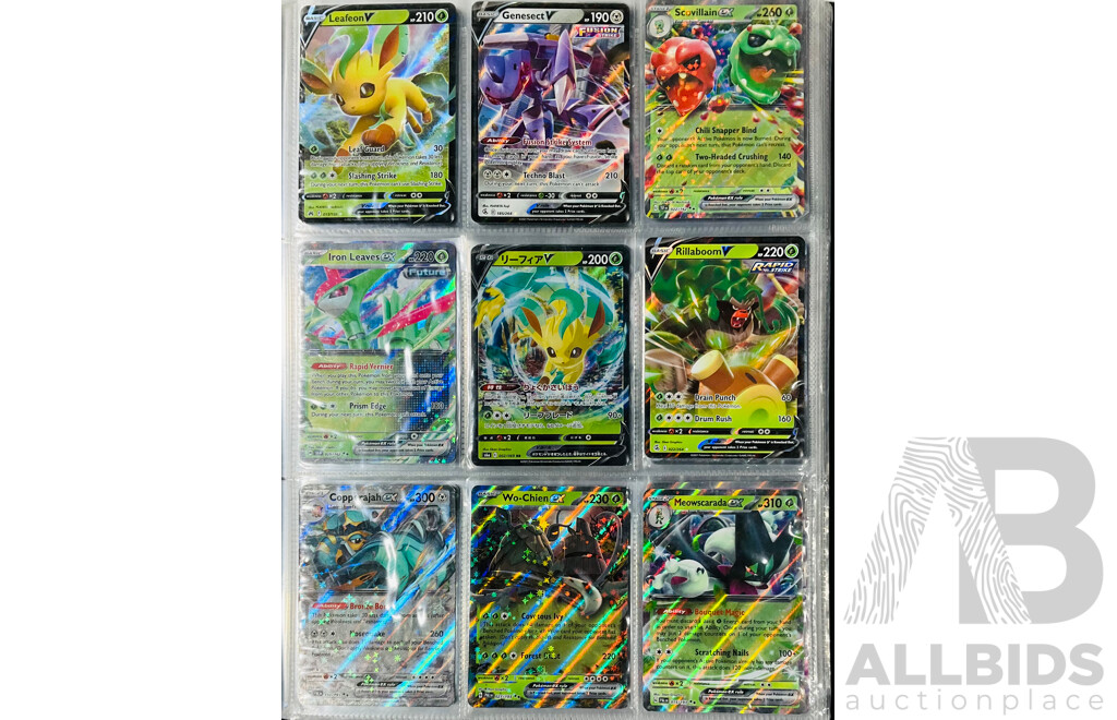 Collection of Mostly Foil Pokémon TCG Singles in Binder Including Several EX Pokémon and V Pokémon Such as Rayquaza V, Gardevoir EX, Iron Valiant EX and Many More