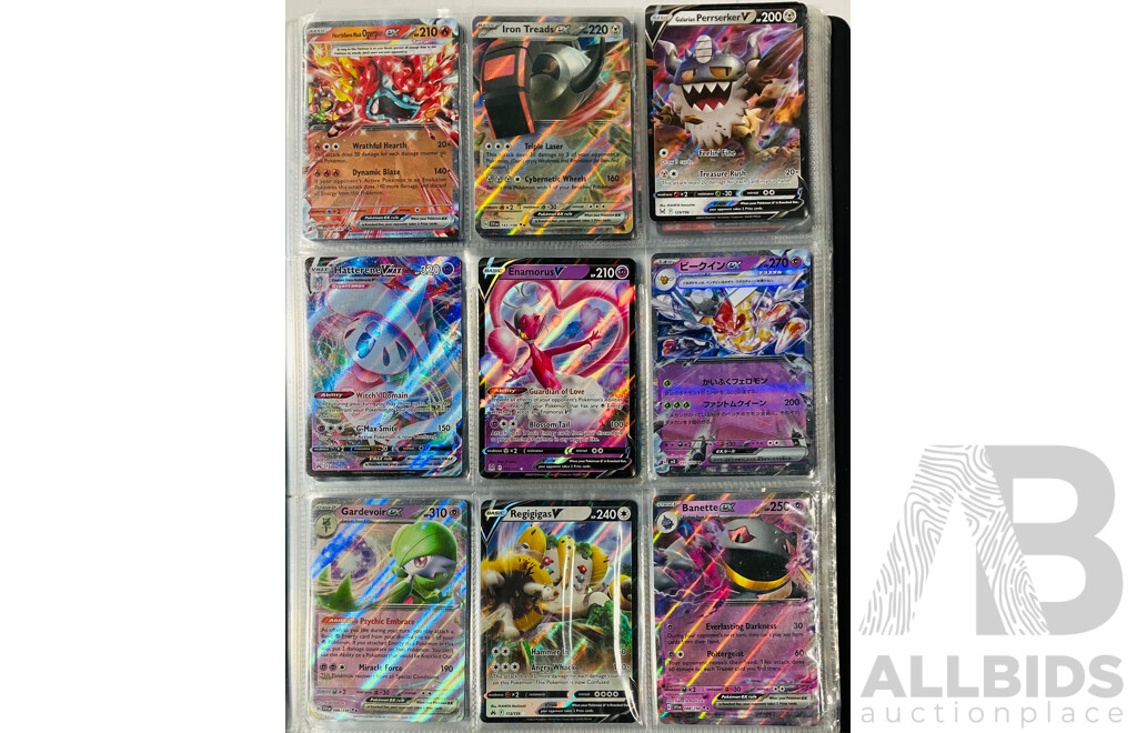 Collection of Mostly Foil Pokémon TCG Singles in Binder Including Several EX Pokémon and V Pokémon Such as Rayquaza V, Gardevoir EX, Iron Valiant EX and Many More