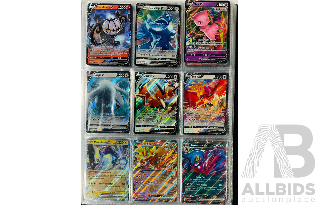 Collection of Mostly Foil Pokémon TCG Singles in Binder Including Several EX Pokémon and V Pokémon Such as Rayquaza V, Gardevoir EX, Iron Valiant EX and Many More