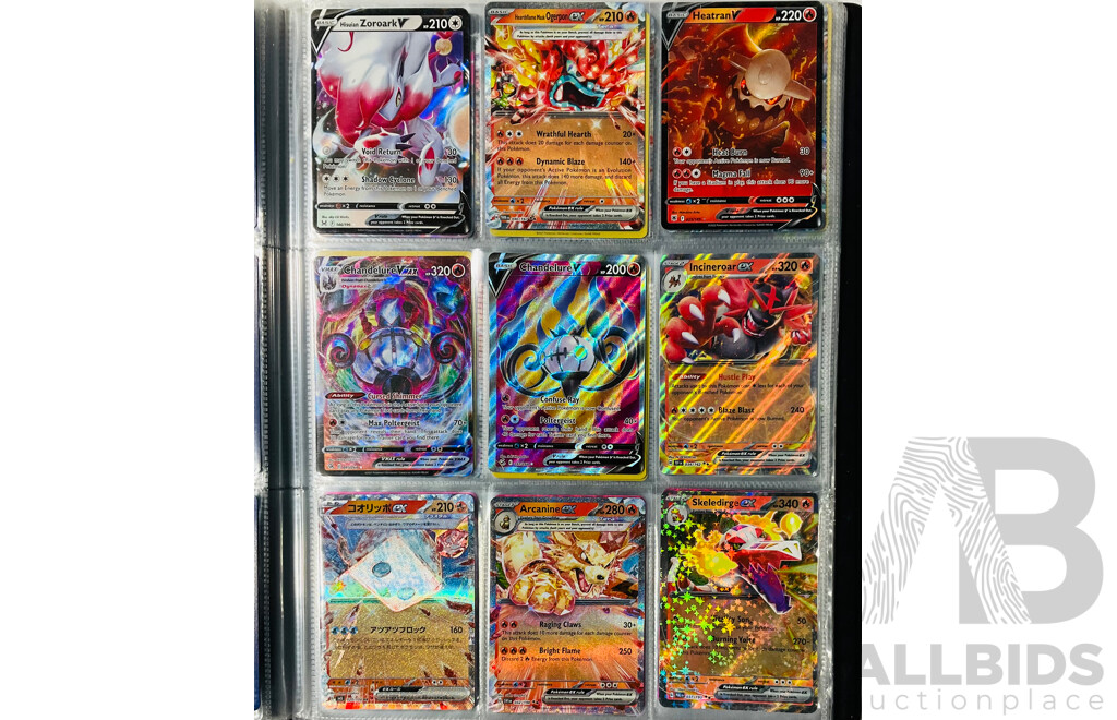 Collection of Mostly Foil Pokémon TCG Singles in Binder Including Several EX Pokémon and V Pokémon Such as Rayquaza V, Gardevoir EX, Iron Valiant EX and Many More