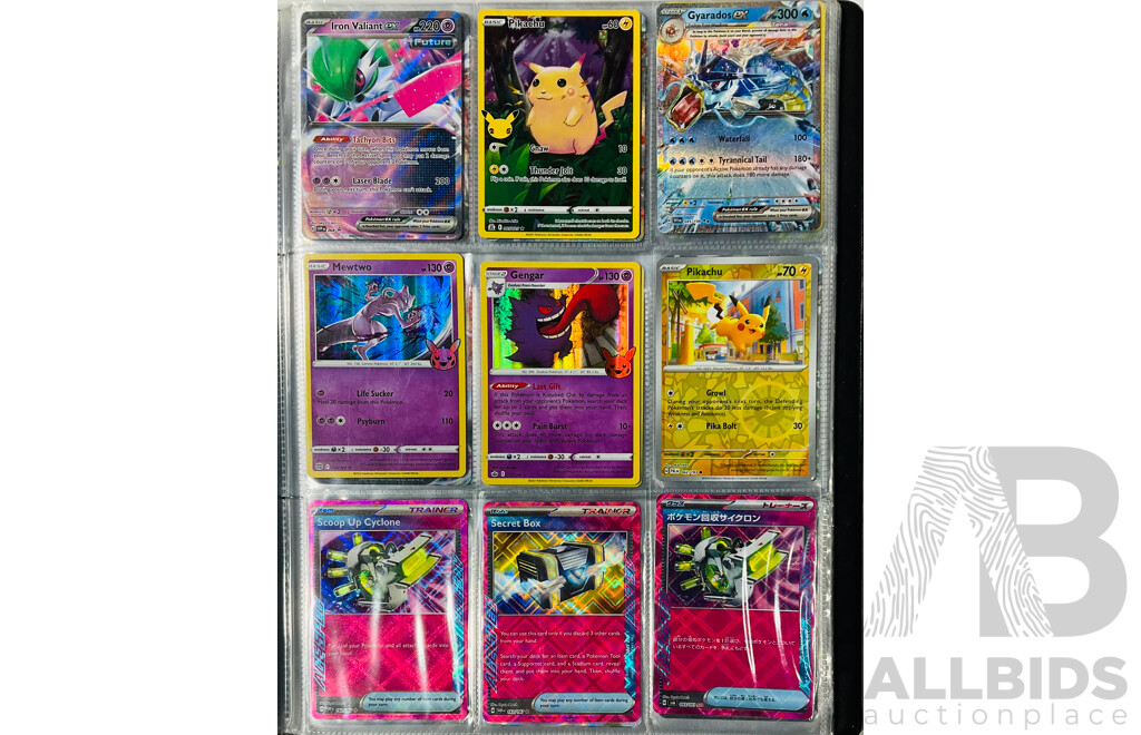 Collection of Mostly Foil Pokémon TCG Singles in Binder Including Several EX Pokémon and V Pokémon Such as Rayquaza V, Gardevoir EX, Iron Valiant EX and Many More