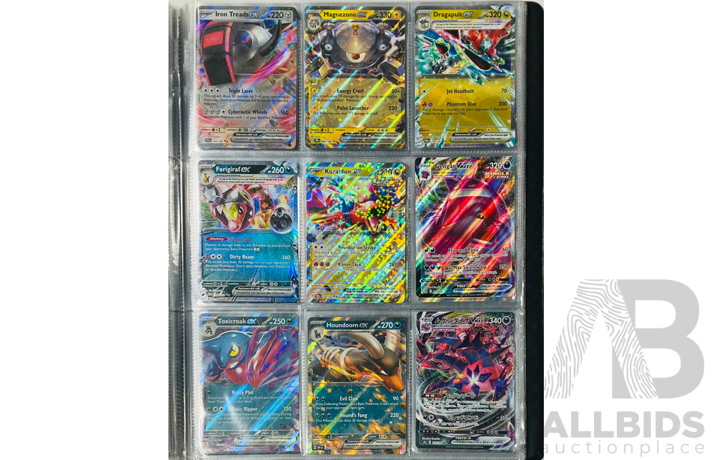 Collection of Mostly Foil Pokémon TCG Singles in Binder Including Several EX Pokémon and V Pokémon Such as Rayquaza V, Gardevoir EX, Iron Valiant EX and Many More