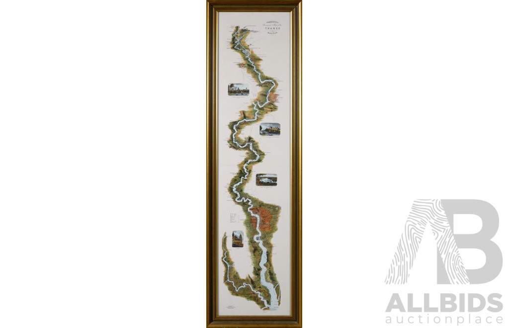 Tombleson's Panoramic Map of the Thames and Medway (1973), Vintage Copy of Original Handtinted Photolithograph, Published by Cambridge House Books, 129 x 38 cm (frame)