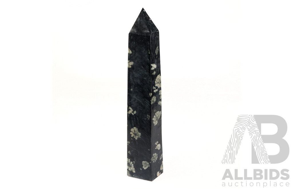 Large Polished Black Marble Crystal Obelisk with Terminated Point