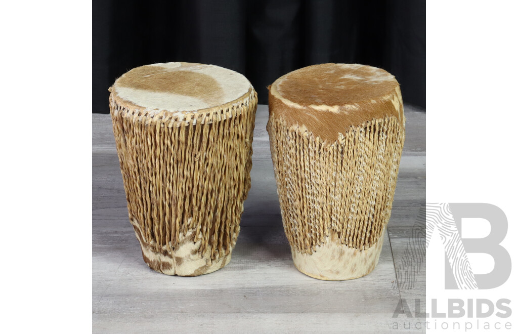 Pair of Small African Pelt Hand Drums