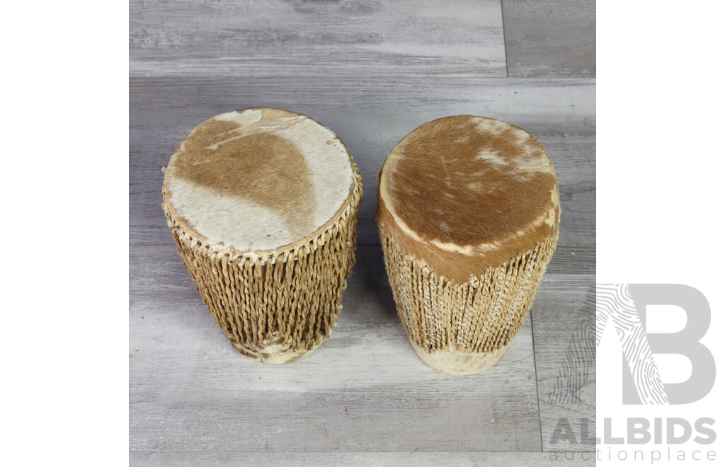 Pair of Small African Pelt Hand Drums