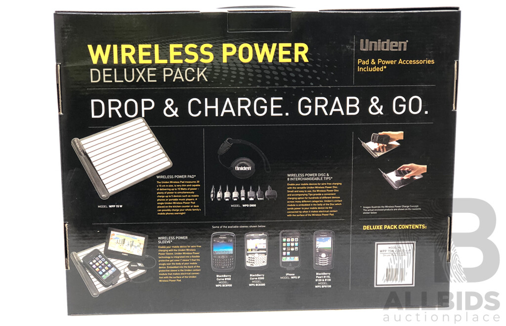 Uniden Drop and Charge, Grab and Go Wireless Power Deluxe Pack - Brand New