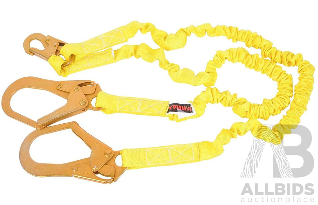 1800mm/6FT Double Leg Tubular Stretch Safety Fall Protection Lanyard with Snap and Rebar Hook Connectors - Brand New