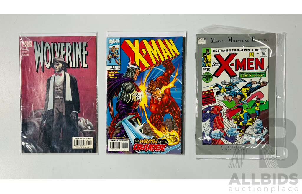 Collection of Three Marvel Comics Relating to the X-men Including Wolverine #183, Marvel Milestone Edition X-men #1 and X-man #48