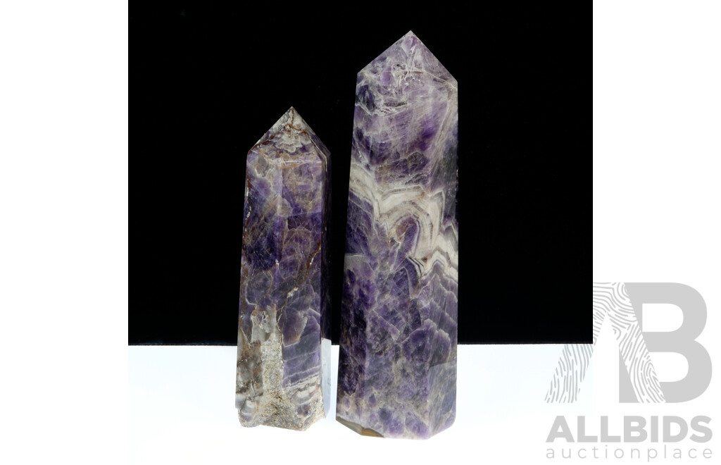 Two Polished Amethyst Crystal Obelisks with Terminated Points