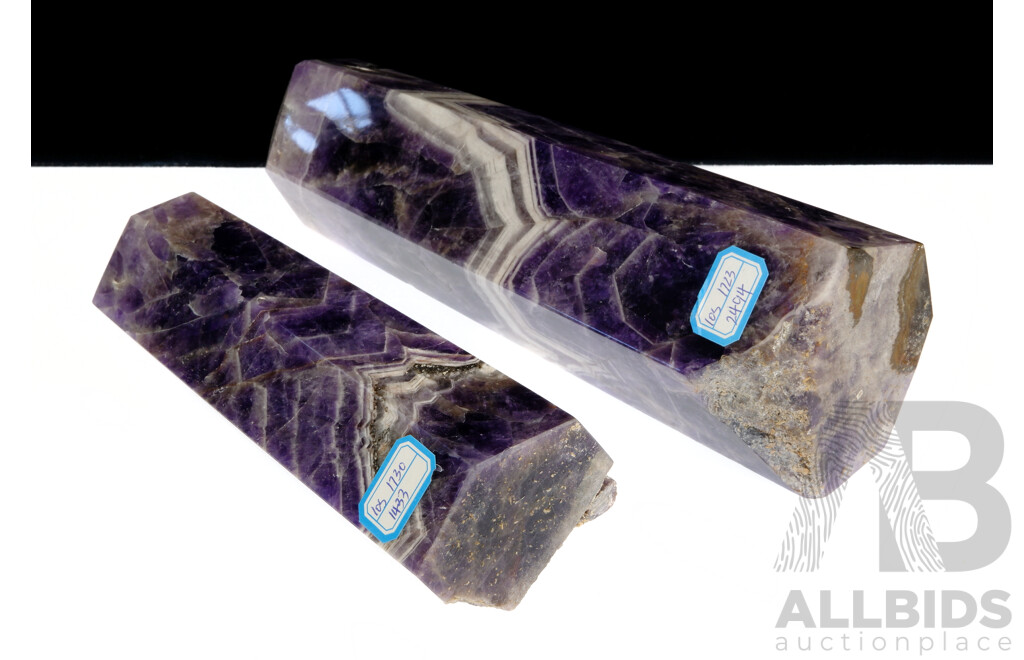 Two Polished Amethyst Crystal Obelisks with Terminated Points