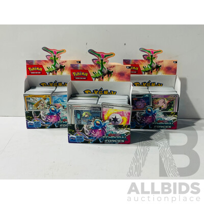 Large Collection of Pokemon TCG Cards From Scarlet & Violet Temporal Forces Including Three Empty Booster Box Boxes