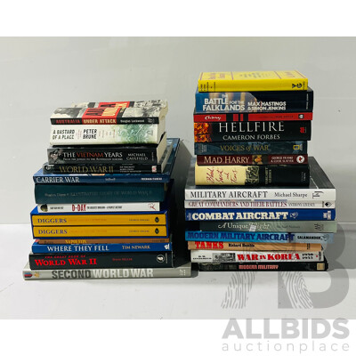 Collection Books Relating to the Military and War History Including World War II, Mix Hardcovers and Soft Covers