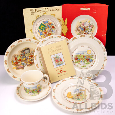 Collection Royal Doulton Bunnykins Porcelain Pieces Including Trio, Childs Dish and More