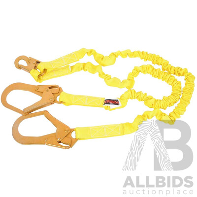 1800mm/6FT Double Leg Tubular Stretch Safety Fall Protection Lanyard with Snap and Rebar Hook Connectors - Brand New