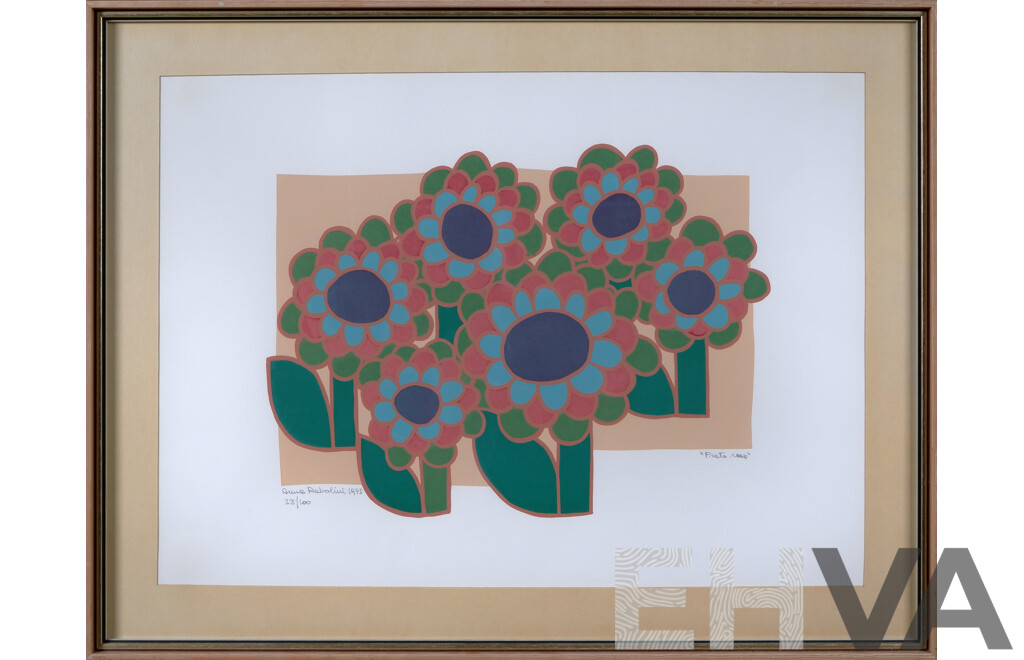 Anna Rabolini, (20th Century, Italian, 1943-), Prato Rosa (1973), Edition 33 of 100, Beautiful Vintage Serigraph, 63 x 83 cm (frame)
