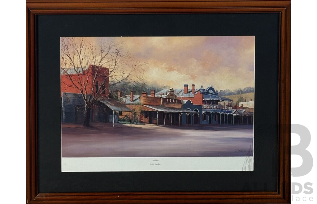 John Vander, (20th Century, Belgian Australian, 1947-), Gulgong, Berrima, Maldon and Untitled, Quality Print Copies of Original Oils, 45 x 55 cm (frames) (4)