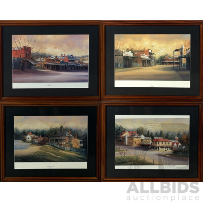 John Vander, (20th Century, Belgian Australian, 1947-), Gulgong, Berrima, Maldon and Untitled, Quality Print Copies of Original Oils, 45 x 55 cm (frames) (4)