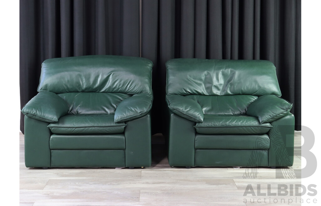 Green Leather Three Piece Lounge Suite by McCann