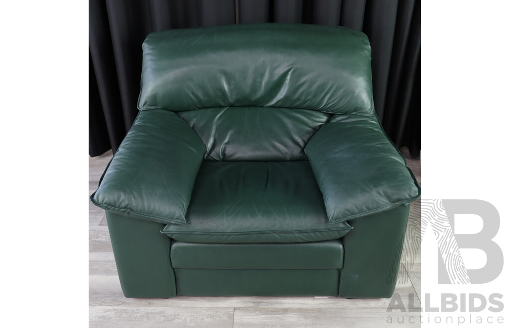 Green Leather Three Piece Lounge Suite by McCann