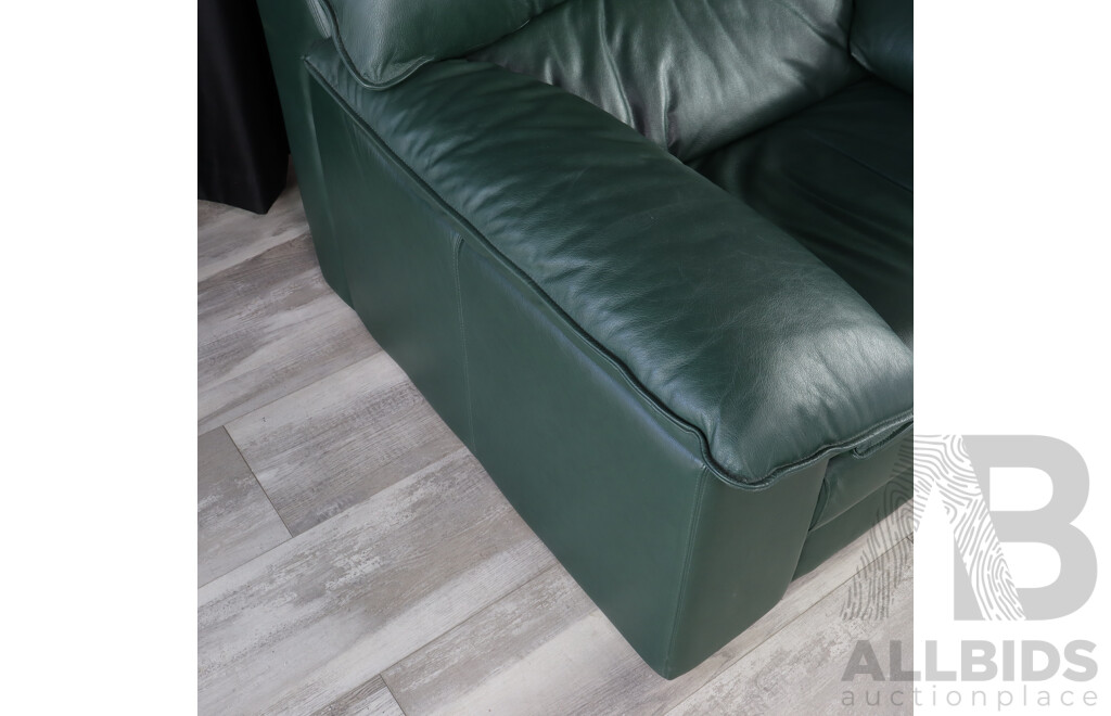 Green Leather Three Piece Lounge Suite by McCann