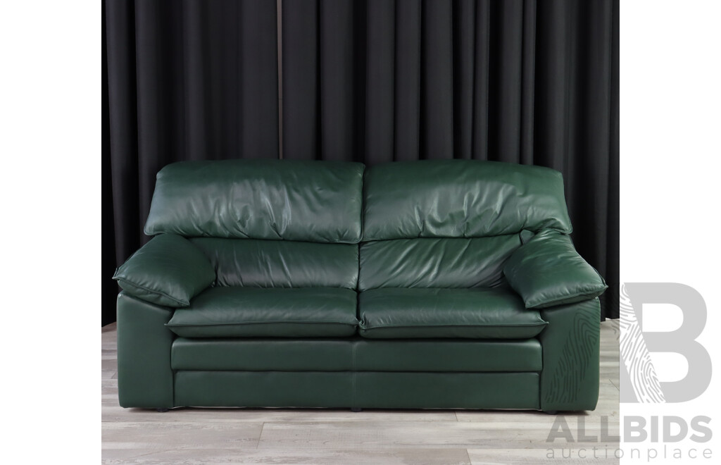 Green Leather Three Piece Lounge Suite by McCann