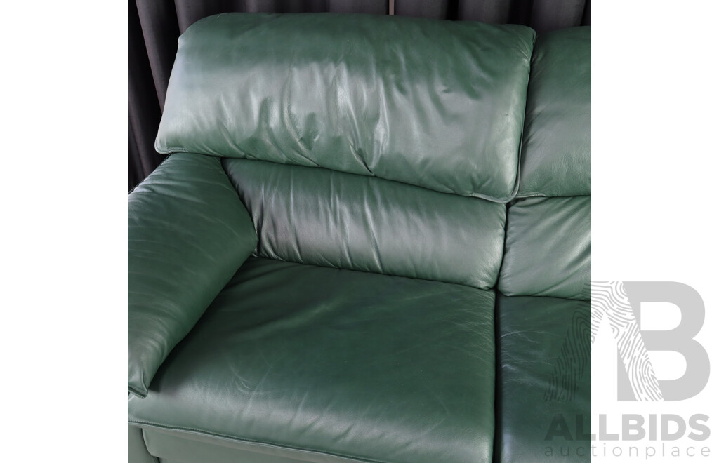 Green Leather Three Piece Lounge Suite by McCann