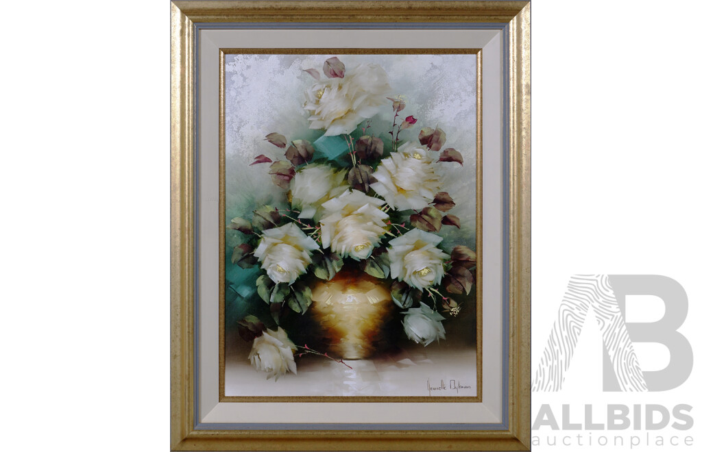 Jeanette Dykman, (20th Century, South African, 1938-), White Roses, Oil on Canvas Board, 76 x 61 cm (frame)