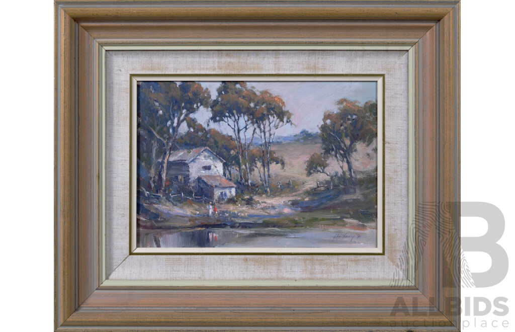 John Lacey, (20th Century, Australian. 1947-), Tucked Away, Oil on Canvas, 41 x 50 cm (frame)